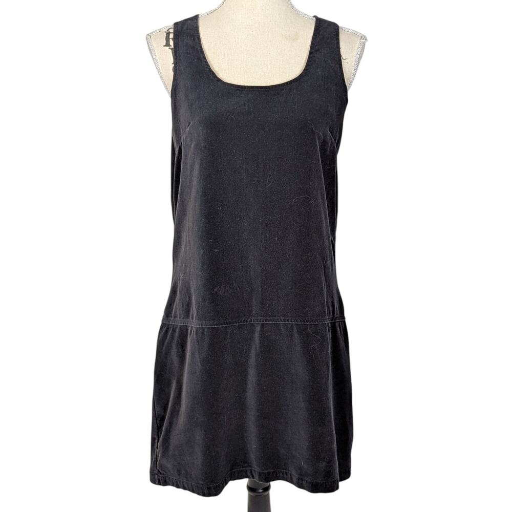 90s Vintage Velvet Sleeveless Mini Dress Solutions Black Size Medium